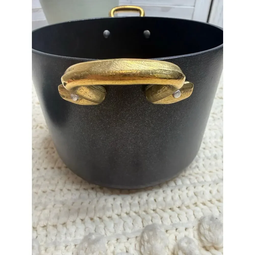 SALUTELLA COOKWARE MADE IN ITALY Mini Stock Pot with Lid Black Gold Handles